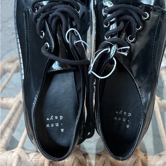 Womens Platform Oxford Shoes Black Lace Up Lug Sole Chunky New Look - Picture 5 of 6
